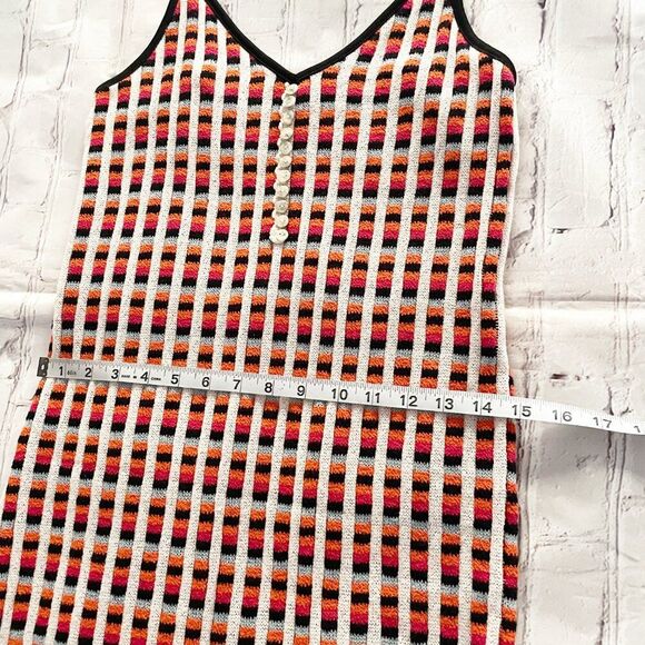 Zara Red Blue White Knit Window Pane Pattern Midi Slip Sleeveless Dress S Retro - Picture 7 of 10